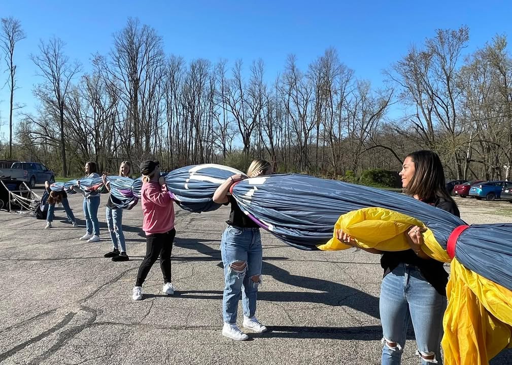Meg and her softball team showed up this morning to help with the balloon.